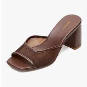 Brown Open Toe Breathable Mesh Mules Slip on Chunky Heel Daily Wear Slide Sandal